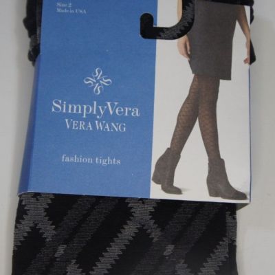 Simply Vera VERA WANG Fashion Control Top Tights Black & Gray Size 2 - NWT